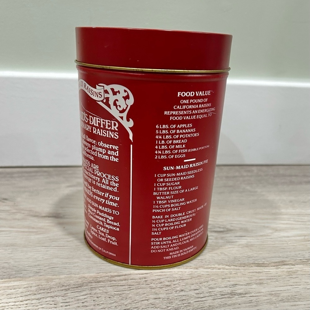 Vintage 1987 Sun Maid Raisins Aluminum Tin Fresno California USA 6” With Lid - Picture 4 of 9